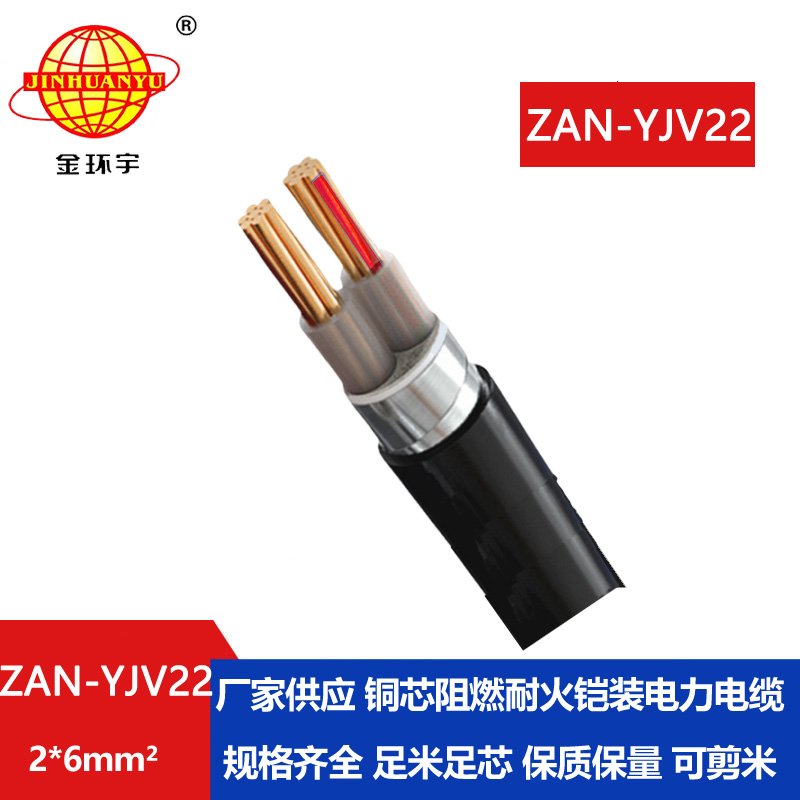 金環(huán)宇電線(xiàn)電纜 ZAN-YJV22-2X6平方 a級(jí)阻燃耐火鋼帶